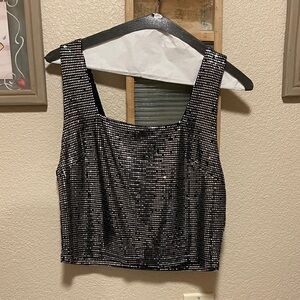 She + Sky Black and Silver Sequin Crop Top